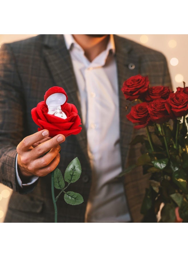 GNAFOTU Premium Red Rose Ring Box with Stem – Elegant Jewelry Case for Engagement, Proposal, Wedding, Anniversary – Classic Style Romantic Gift for Bride and Couple - Image 5